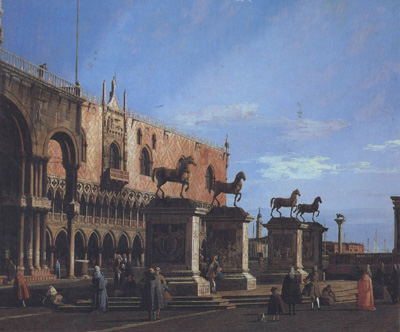 Canaletto Capriccio con i cavalli della basilica posti sulla Piazzetta (mk21)