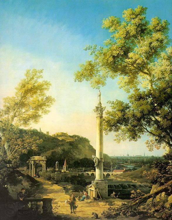 Canaletto Capriccio-River Landscape with a Column, a Ruined Roman Arch and Reminiscences of England