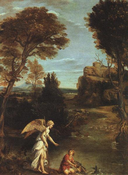 Domenichino Landscape with Tobias Laying Hold of the Fish