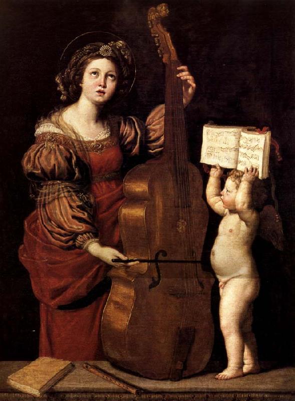 Domenichino Sainte Cecile avec un ange tenant une partition musicale